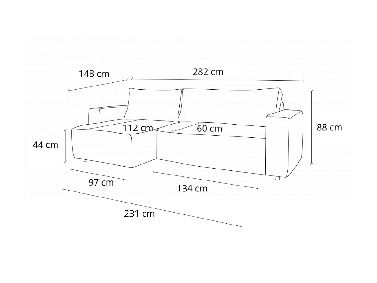 Canapé d'angle fixe EVEREST tissu chiné - Orange - Angle droit - 10 coussins