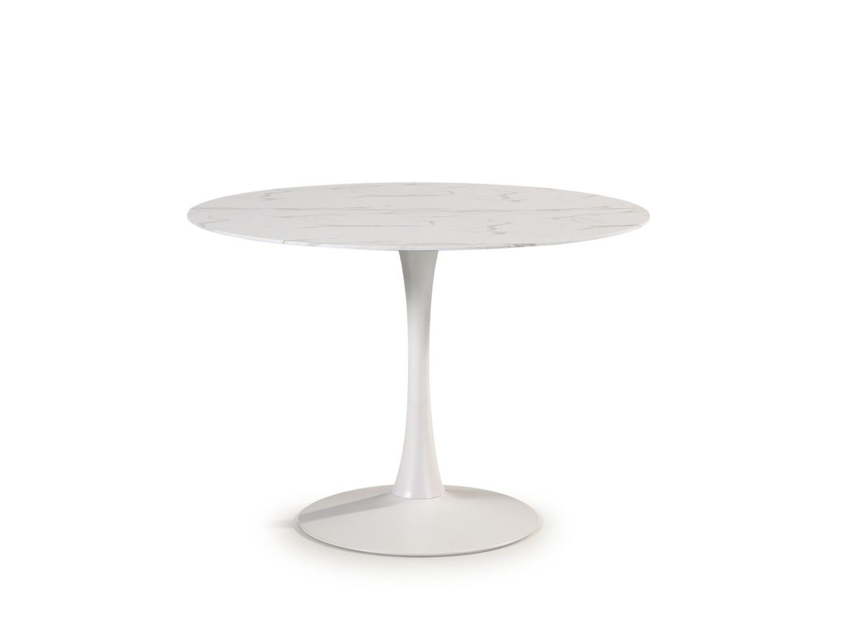 Table à manger ronde D.110 cm ARMELLE plateau effet marbre et pied tulipe