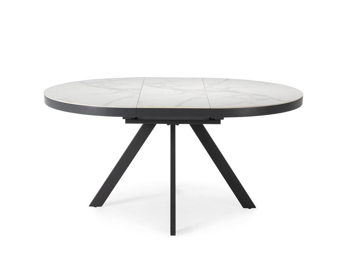 Table à manger ronde extensible 120 à 160 cm NELLY effet céramique blanche