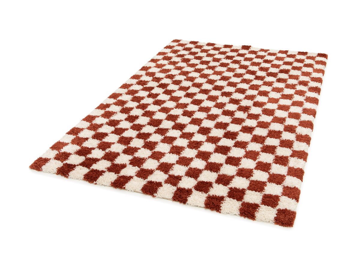 DAMIEN langpolig vloerkleed met schaakbordpatroon