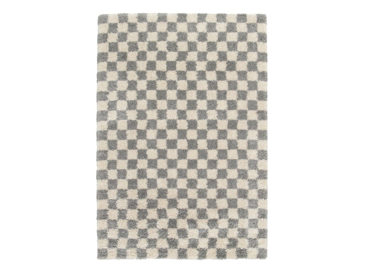 DAMIEN langpolig vloerkleed met schaakbordpatroon