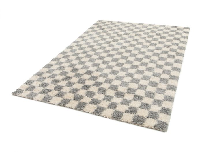 Tapis poils longs DAMIEN motifs damier