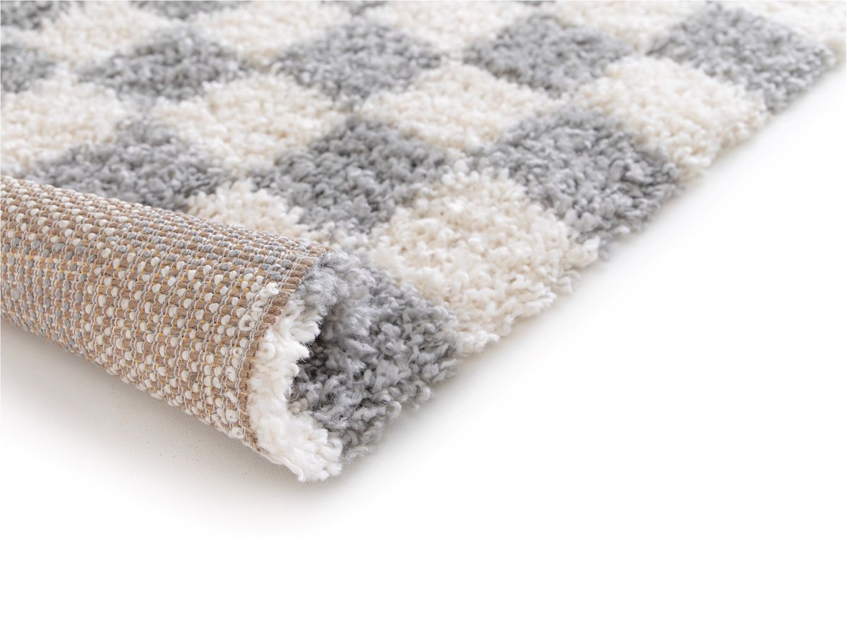 Tapis poils longs DAMIEN motifs damier gris — vue 5