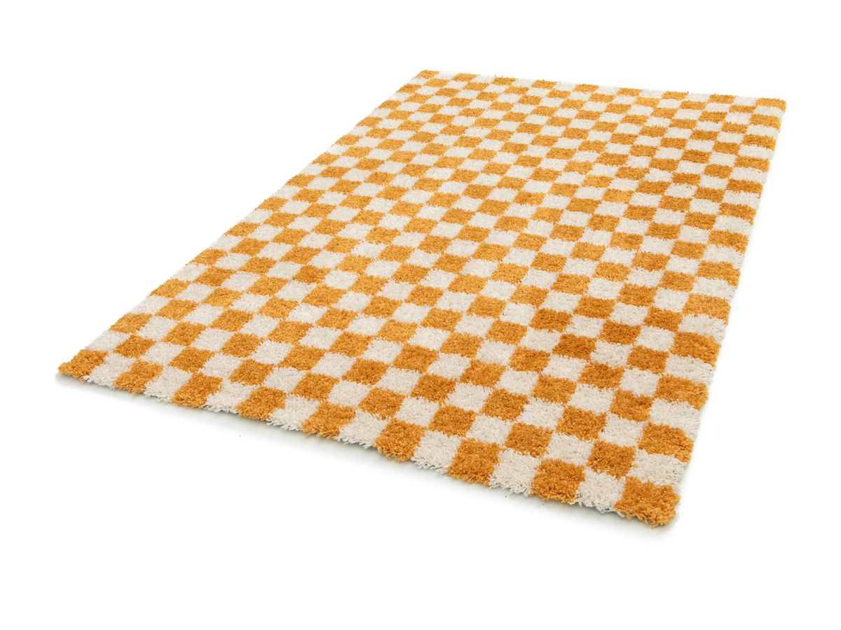 DAMIEN langpolig vloerkleed met schaakbordpatroon