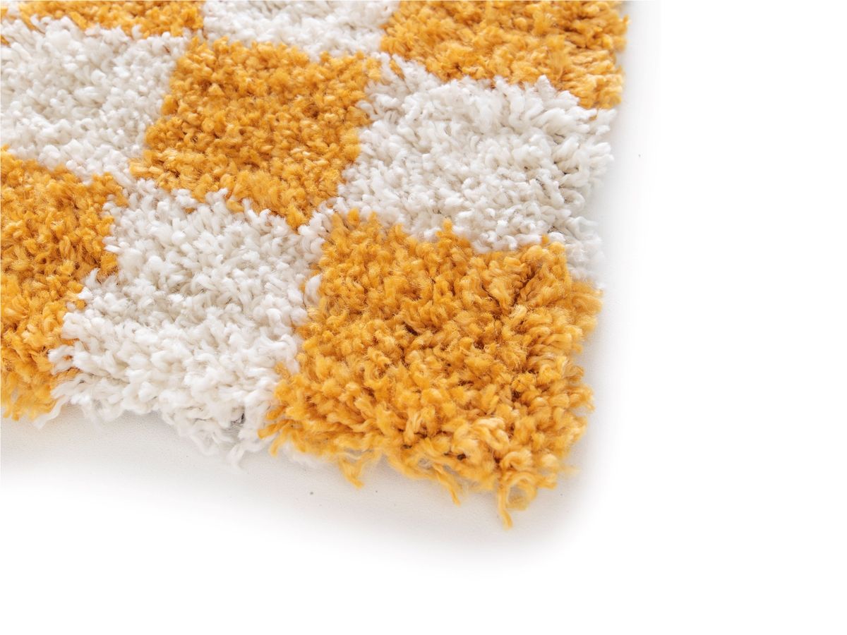 Tapis poils longs DAMIEN motifs damier jaune — vue 6