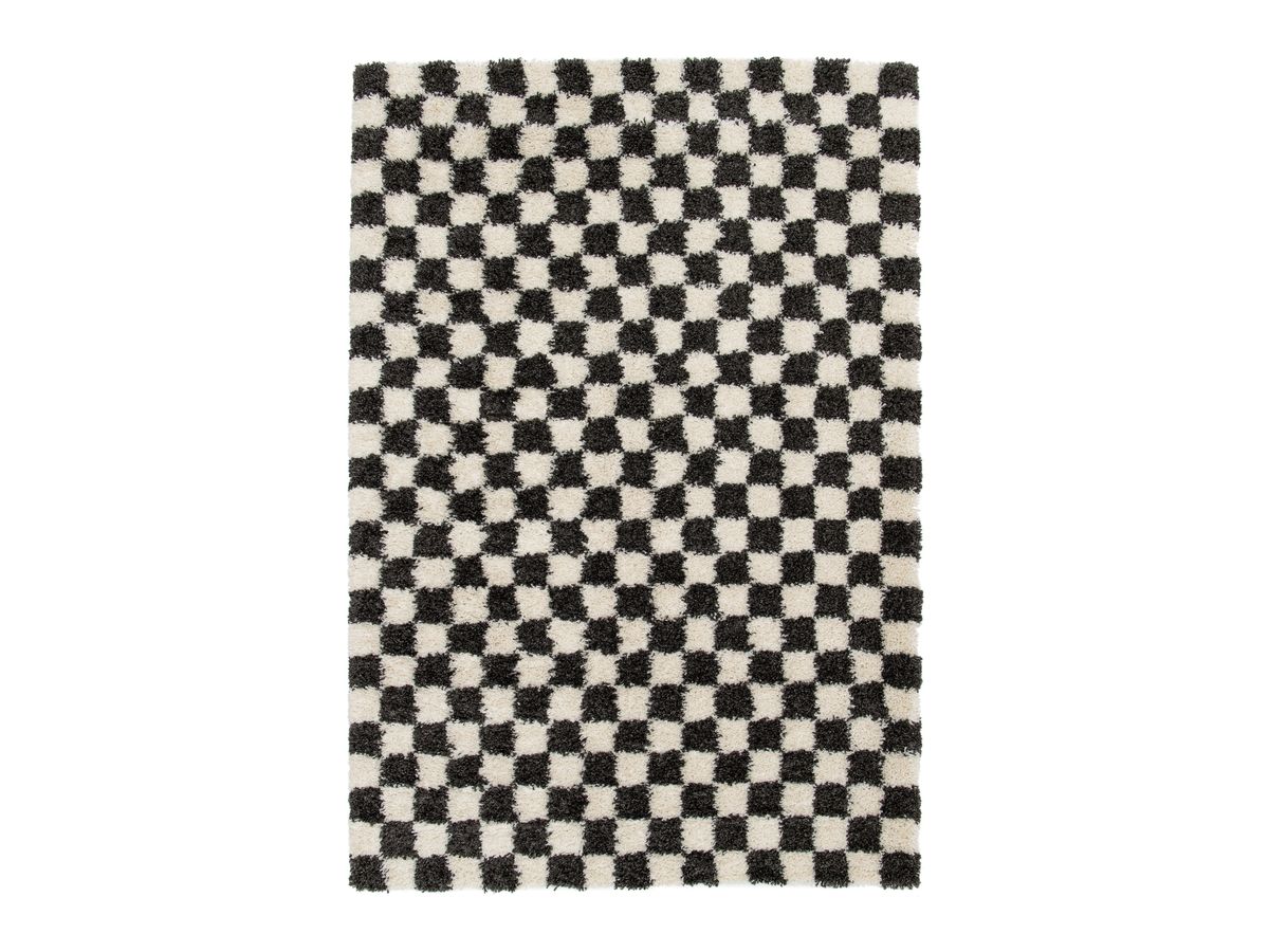 DAMIEN langpolig vloerkleed met schaakbordpatroon