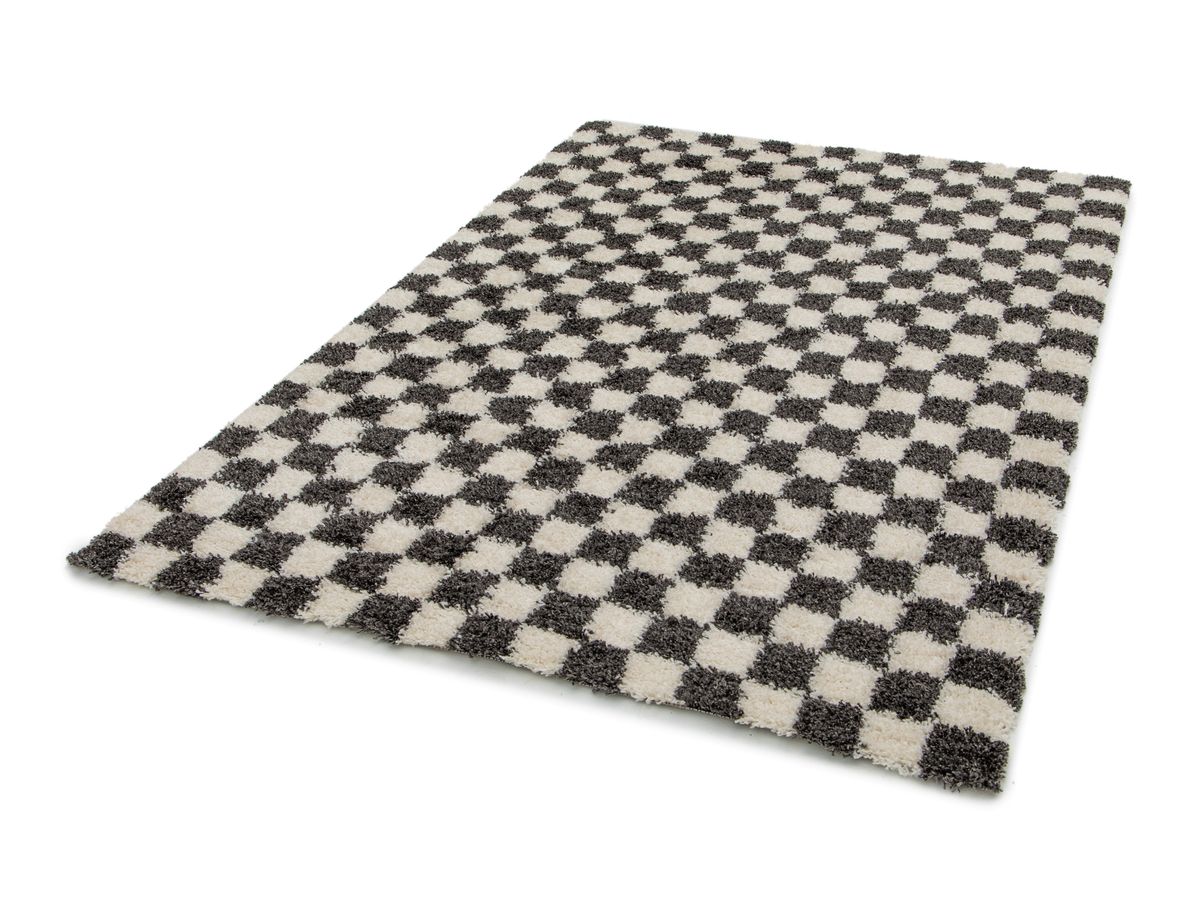 DAMIEN langpolig vloerkleed met schaakbordpatroon