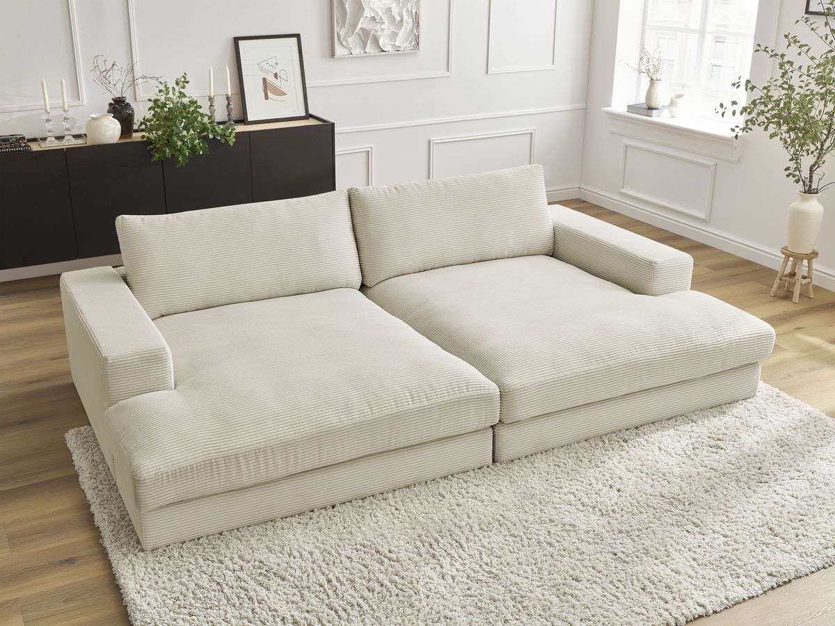 Canapé droit 4 places compact LEONARD assise profonde velours côtelé beige — vue 5