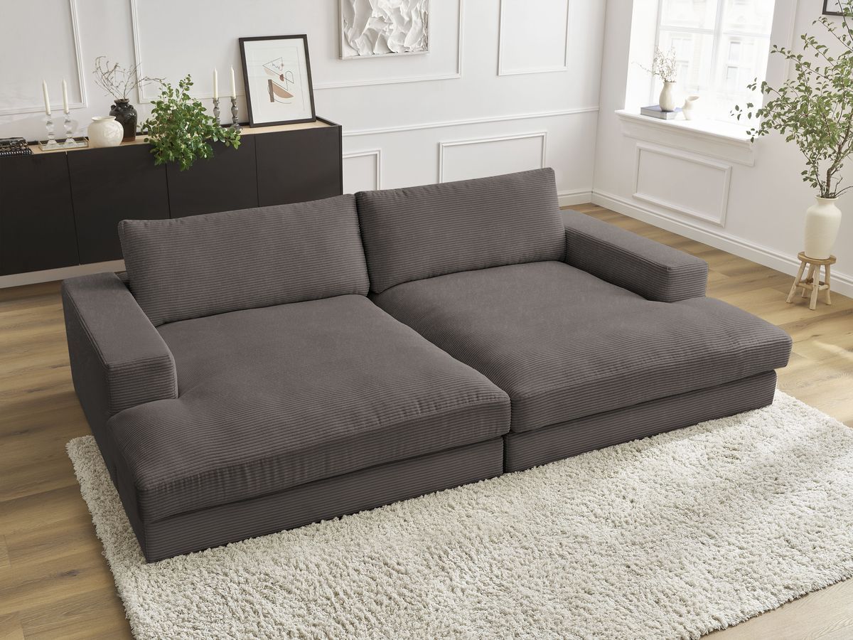 Canapé droit fixe 4 places compact LEONARD assise profonde velours côtelé