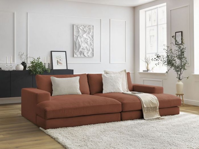 Canapé droit fixe 3 places LEONARD velours côtelé assise profonde