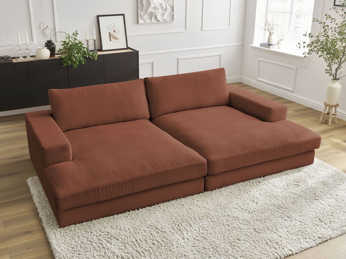 Canapé droit 4 places compact LEONARD assise profonde velours côtelé orange — vue 5