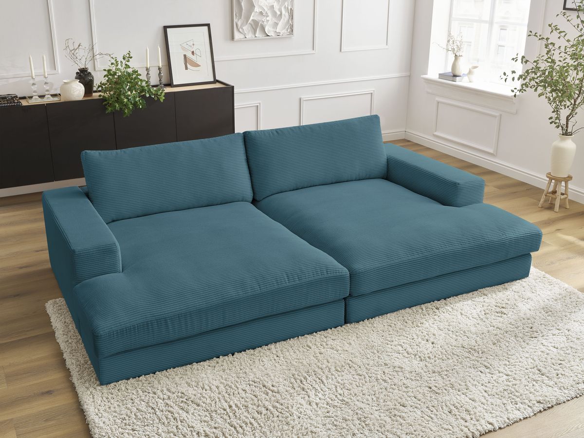 Canapé droit 4 places compact LEONARD assise profonde velours côtelé bleu clair — vue 5