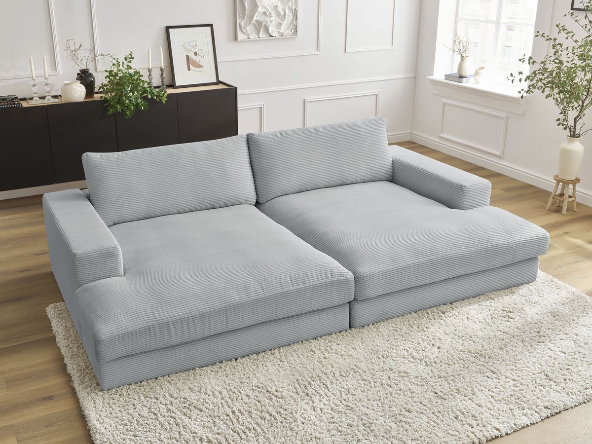 Canapé droit 4 places compact LEONARD assise profonde velours côtelé gris clair — vue 5