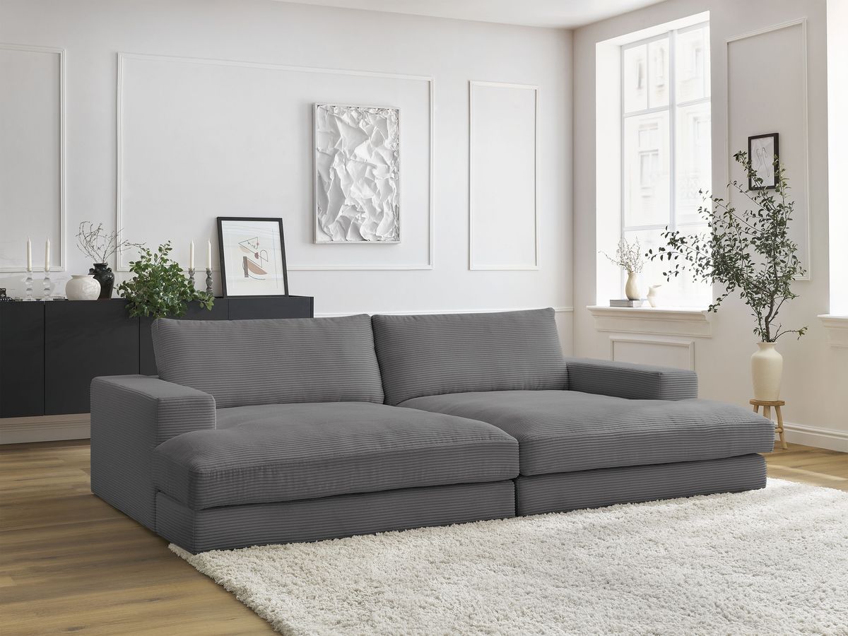 Canapé droit fixe 4 places compact LEONARD assise profonde velours côtelé