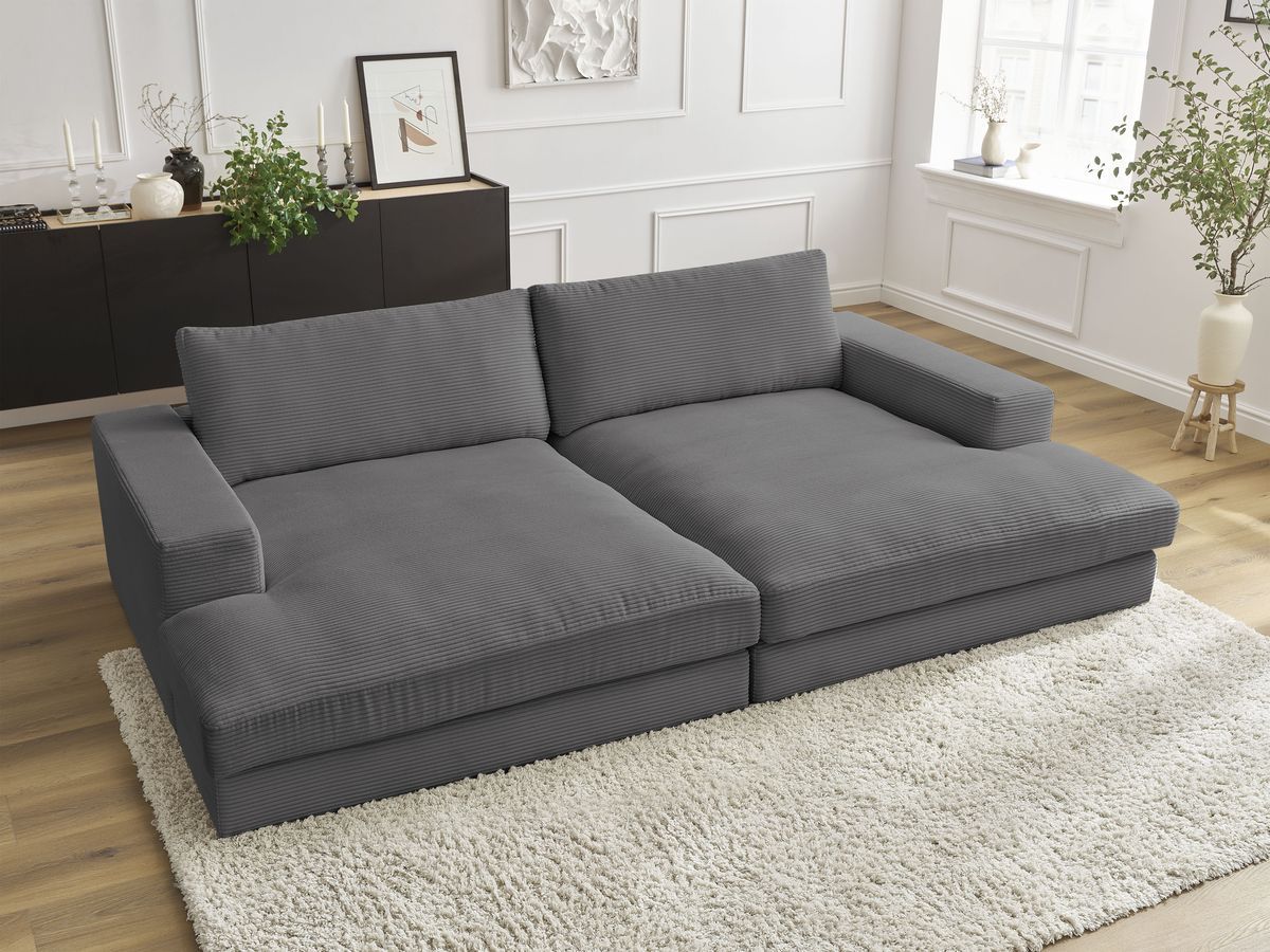 Canapé droit 4 places compact LEONARD assise profonde velours côtelé gris foncé — vue 5