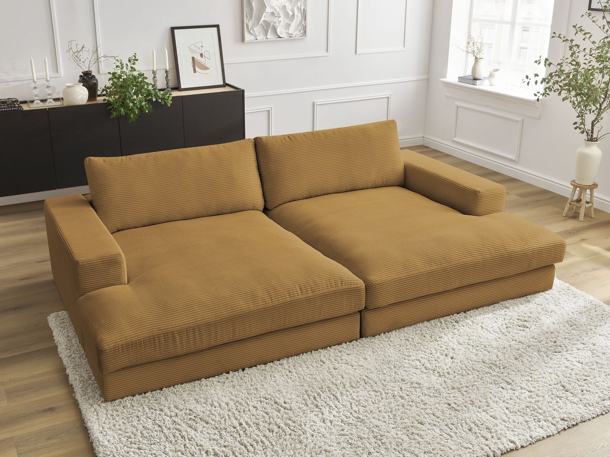 Canapé droit 4 places compact LEONARD assise profonde velours côtelé jaune — vue 5