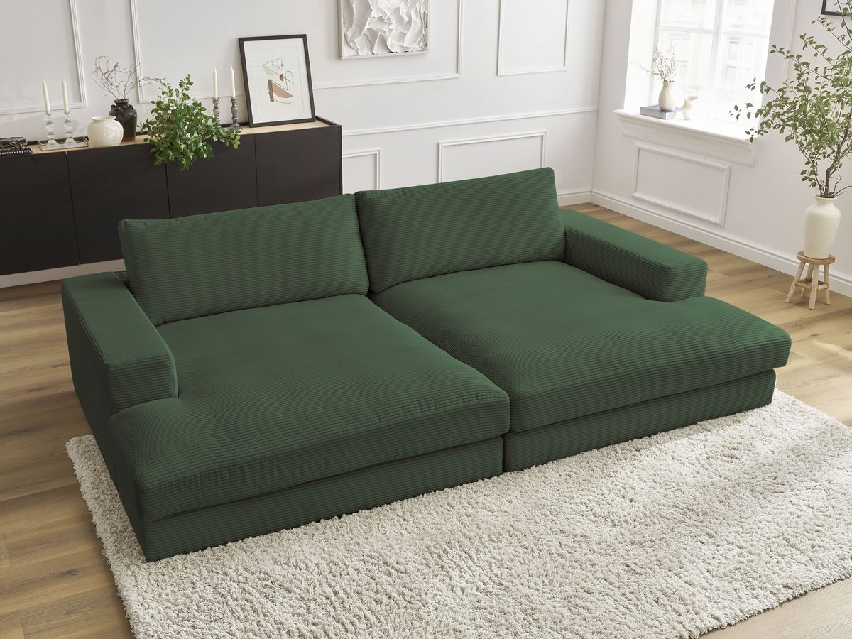 Canapé droit 4 places compact LEONARD assise profonde velours côtelé vert foncé — vue 5