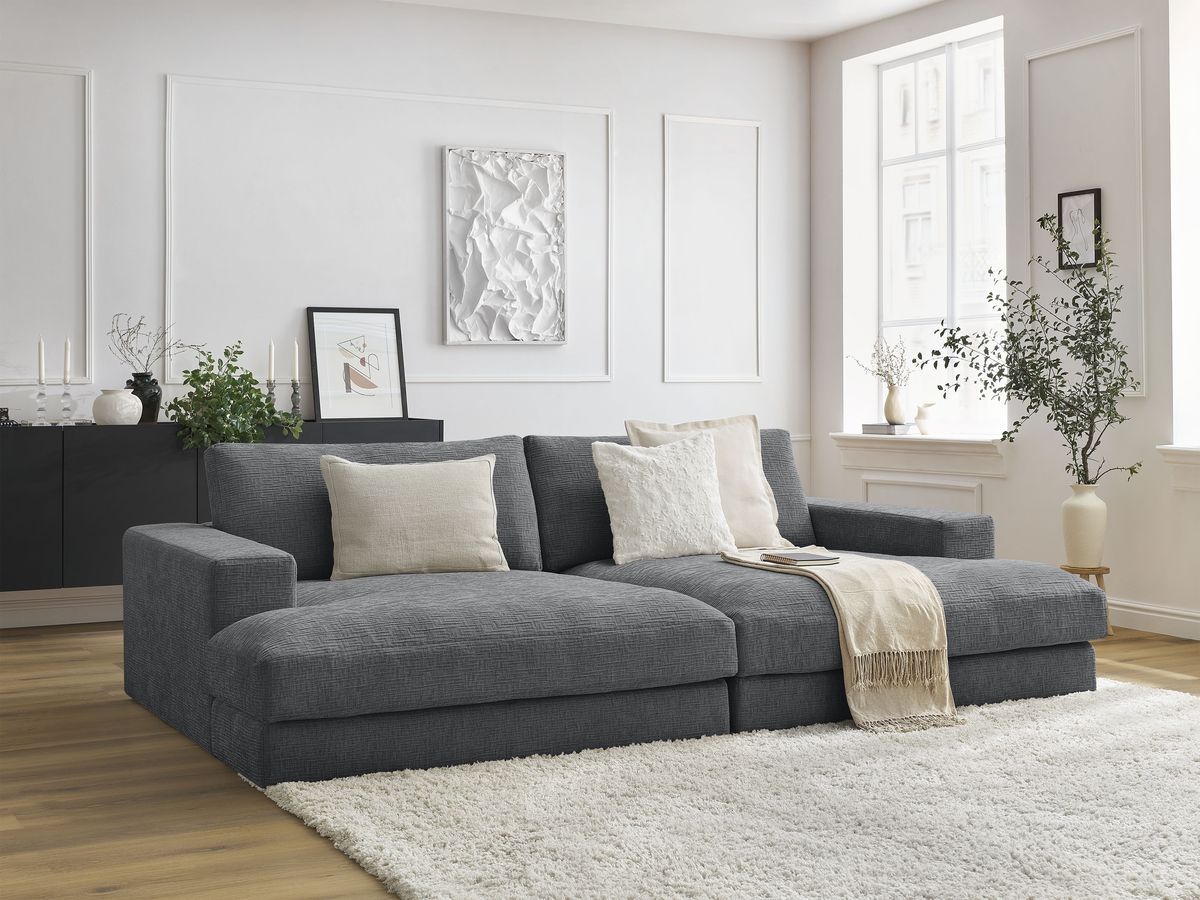 Canapé droit fixe 4 places compact LEONARD assise profonde tissu texturé