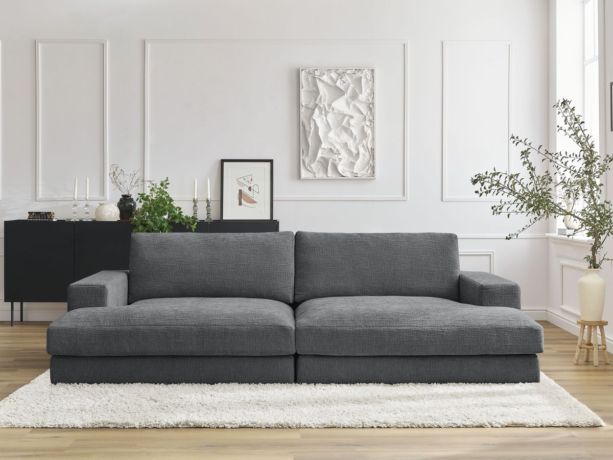 Canapé droit fixe 4 places compact LEONARD assise profonde tissu texturé