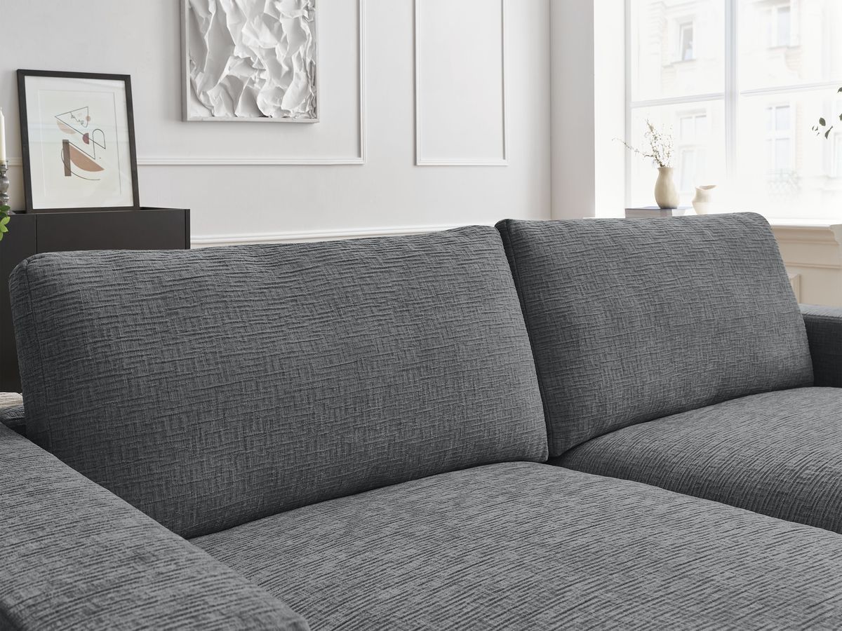 Canapé droit fixe 4 places compact LEONARD assise profonde tissu texturé