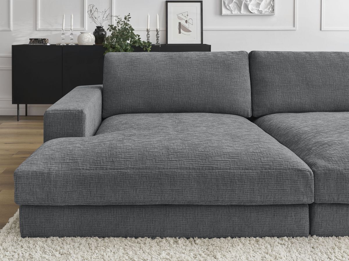 Canapé droit fixe 4 places compact LEONARD assise profonde tissu texturé
