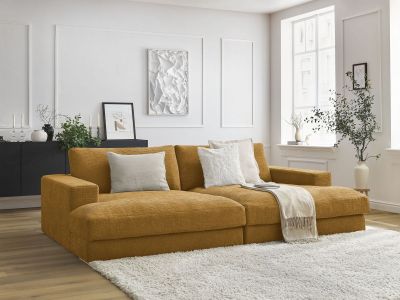 Canapé droit fixe 4 places compact LEONARD assise profonde tissu texturé