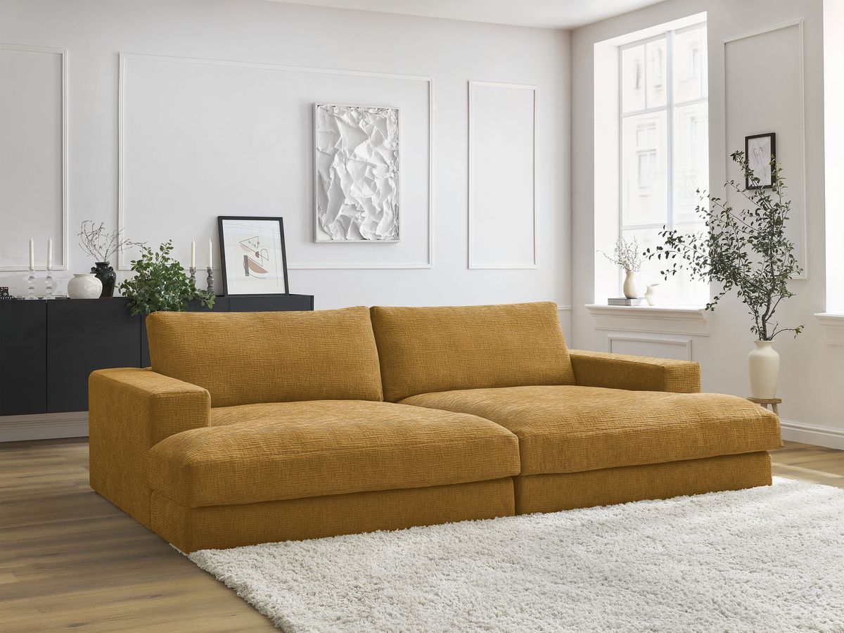 Canapé droit 4 places compact LEONARD assise profonde texturé jaune — vue 5