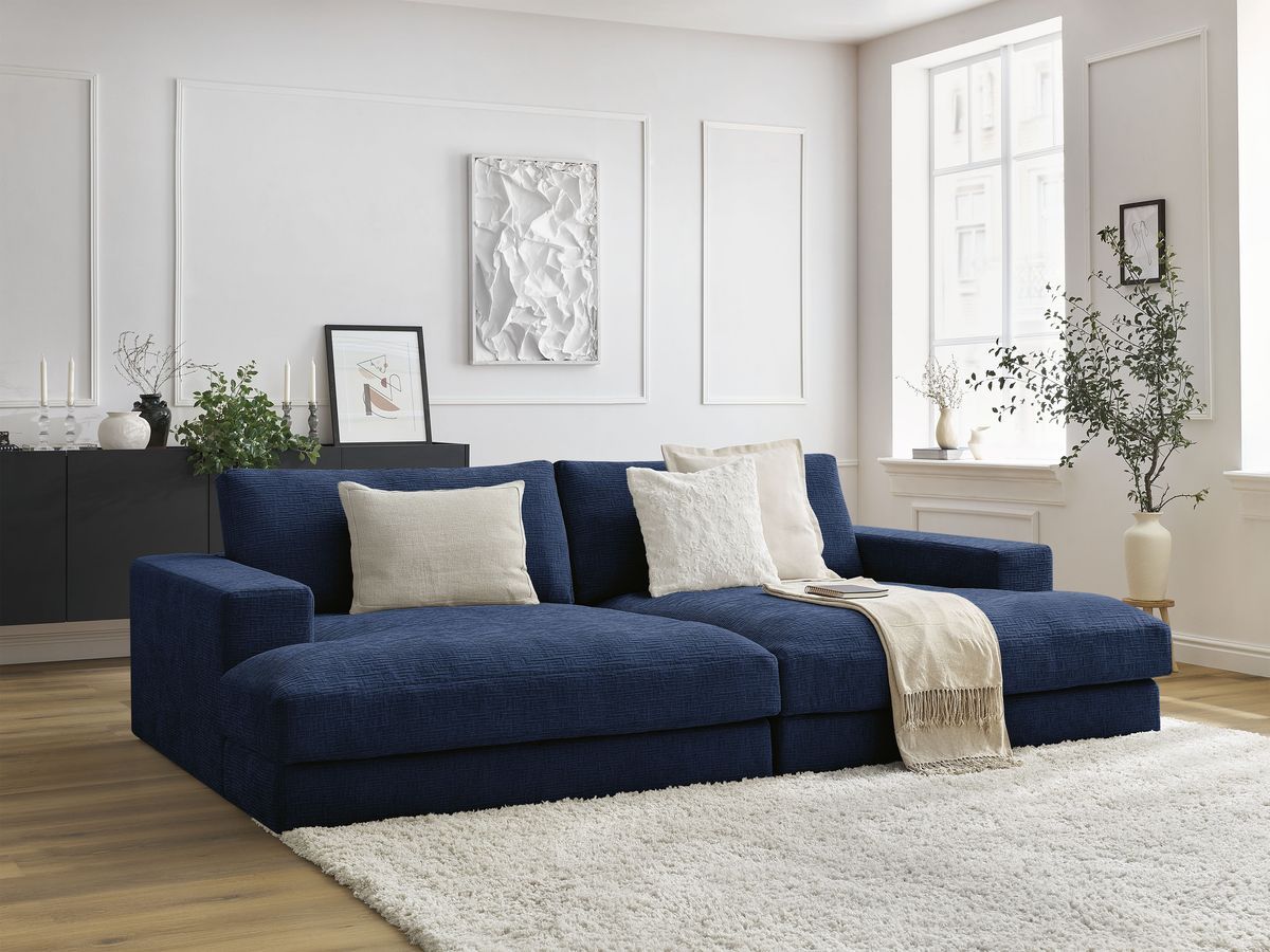 Canapé droit fixe 4 places compact LEONARD assise profonde tissu texturé