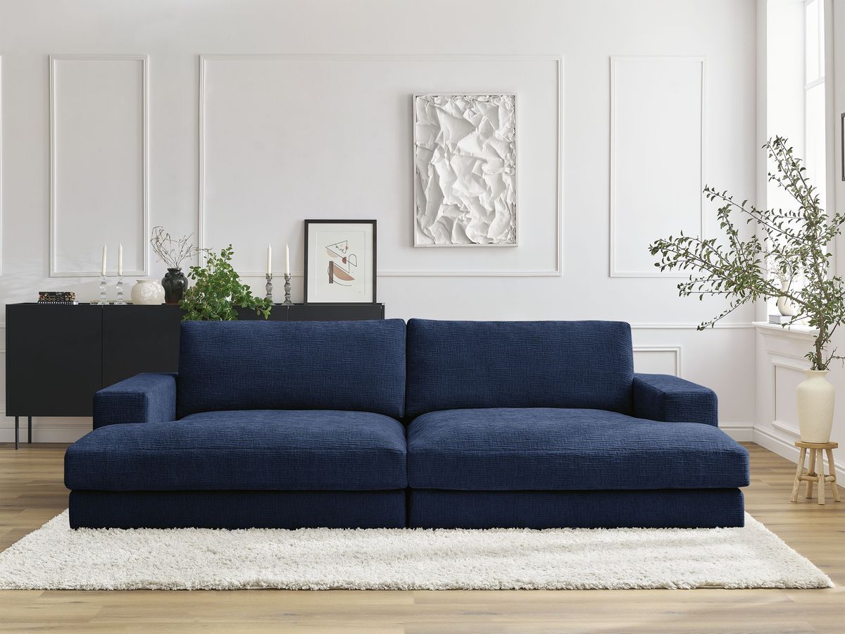 Canapé droit fixe 4 places compact LEONARD assise profonde tissu texturé