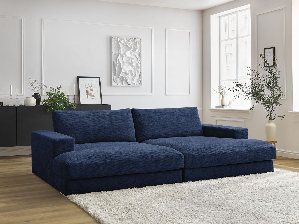 Canapé droit 4 places compact LEONARD assise profonde texturé bleu foncé — vue 5