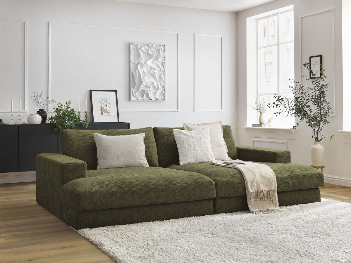 Canapé droit fixe 4 places compact LEONARD assise profonde tissu texturé