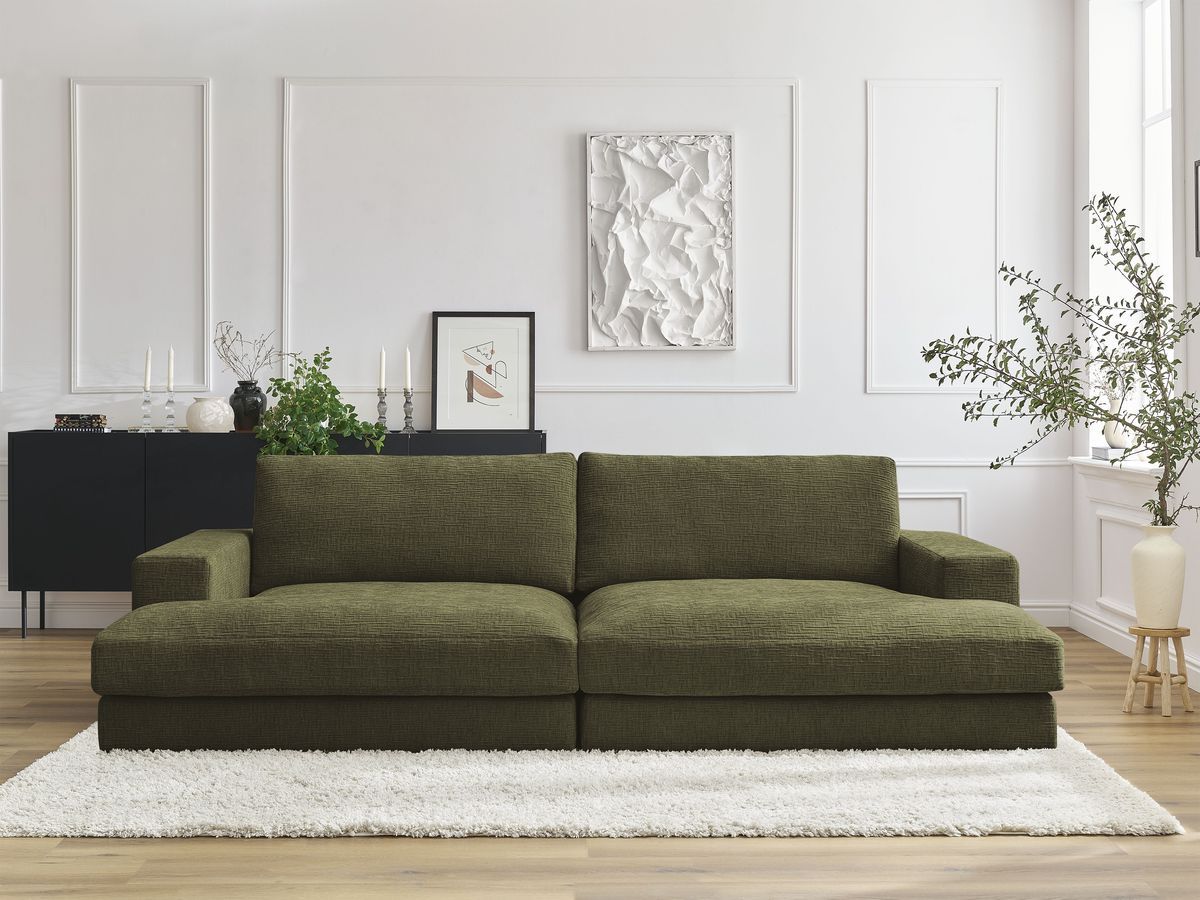 Canapé droit fixe 4 places compact LEONARD assise profonde tissu texturé