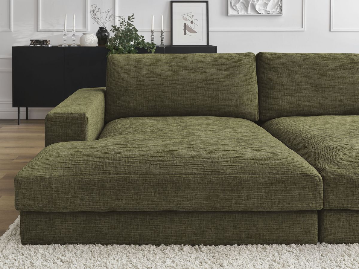 Canapé droit fixe 4 places compact LEONARD assise profonde tissu texturé