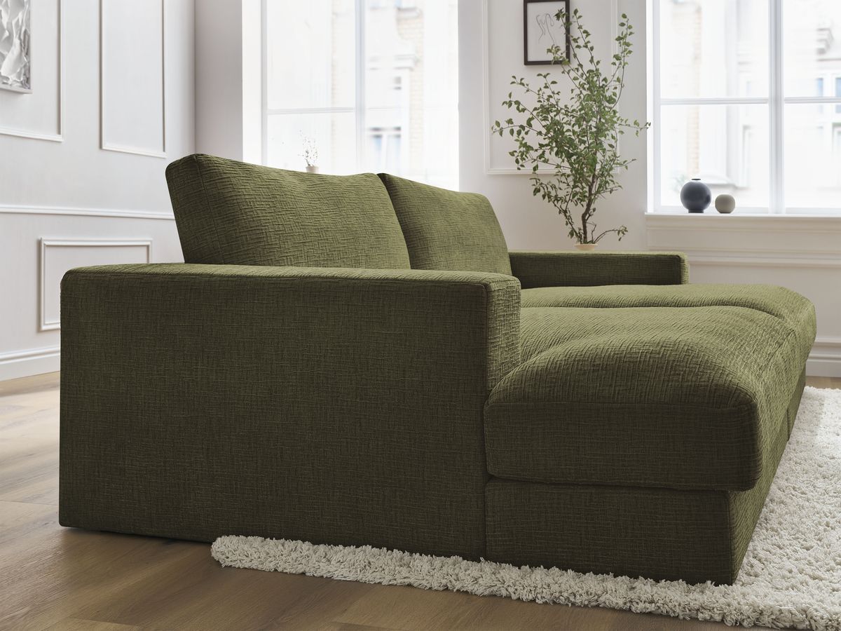 Canapé droit fixe 4 places compact LEONARD assise profonde tissu texturé