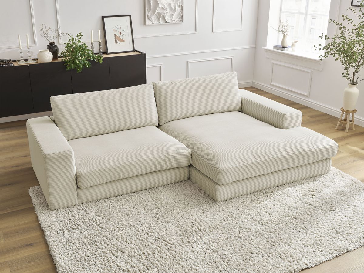 Canapé d'angle fixe compact LEONARD velours côtelé beige  angle droit BOBOCHIC 4 places - Vue supplémentaire 3
