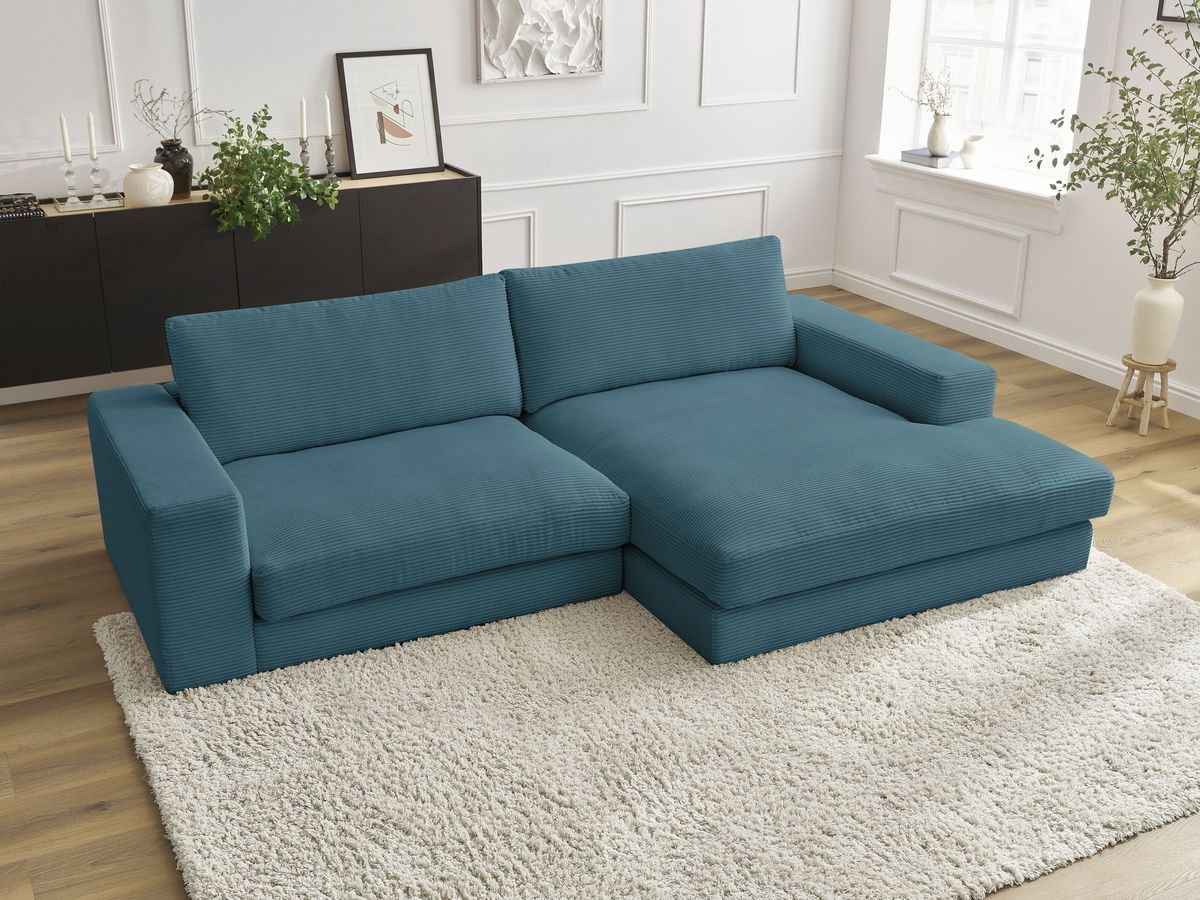 Canapé d'angle fixe compact LEONARD velours côtelé bleu clair  angle droit BOBOCHIC 4 places - Vue supplémentaire 3