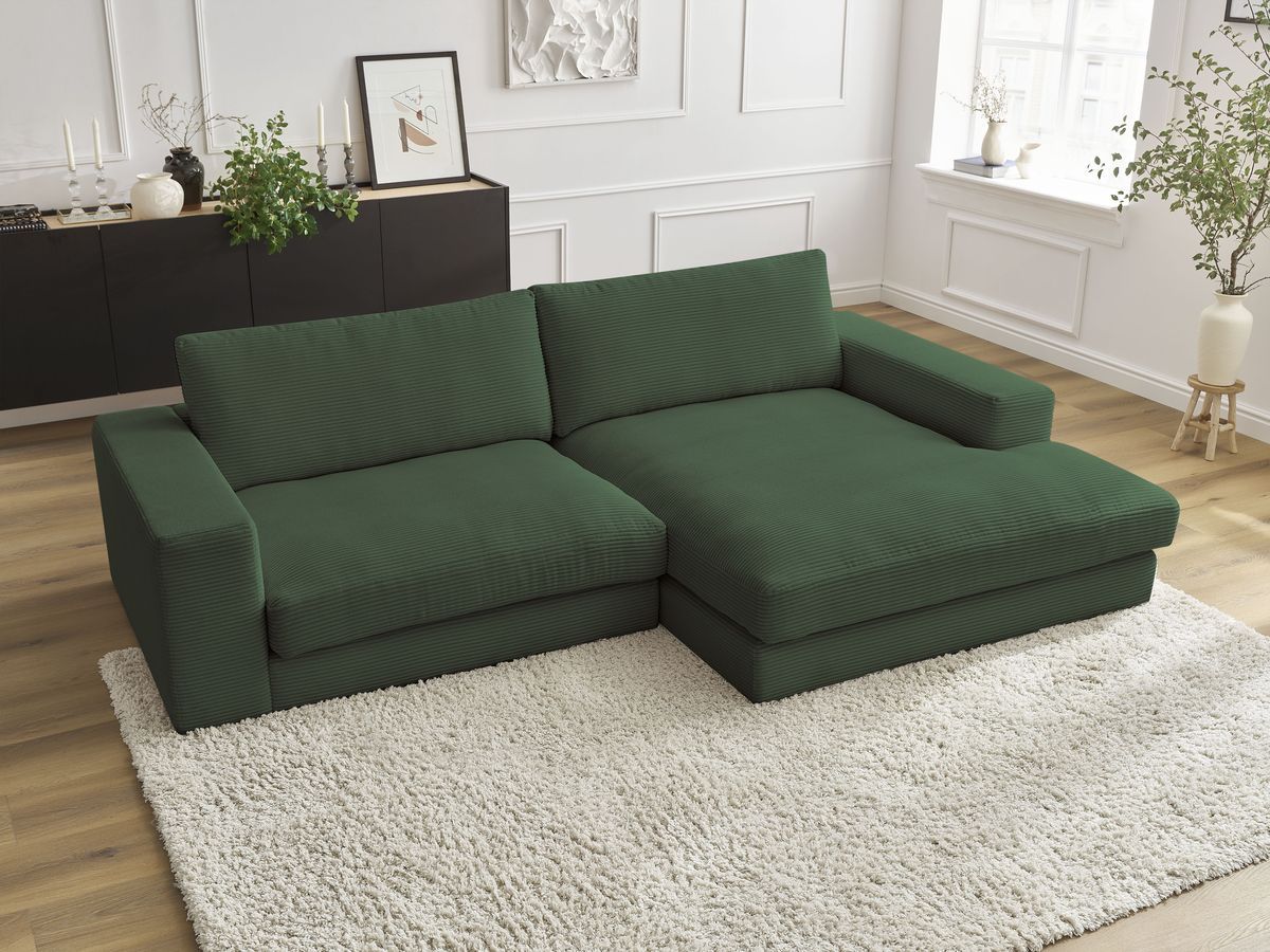 Canapé d'angle fixe compact LEONARD velours côtelé vert foncé  angle droit BOBOCHIC 4 places - Vue supplémentaire 3