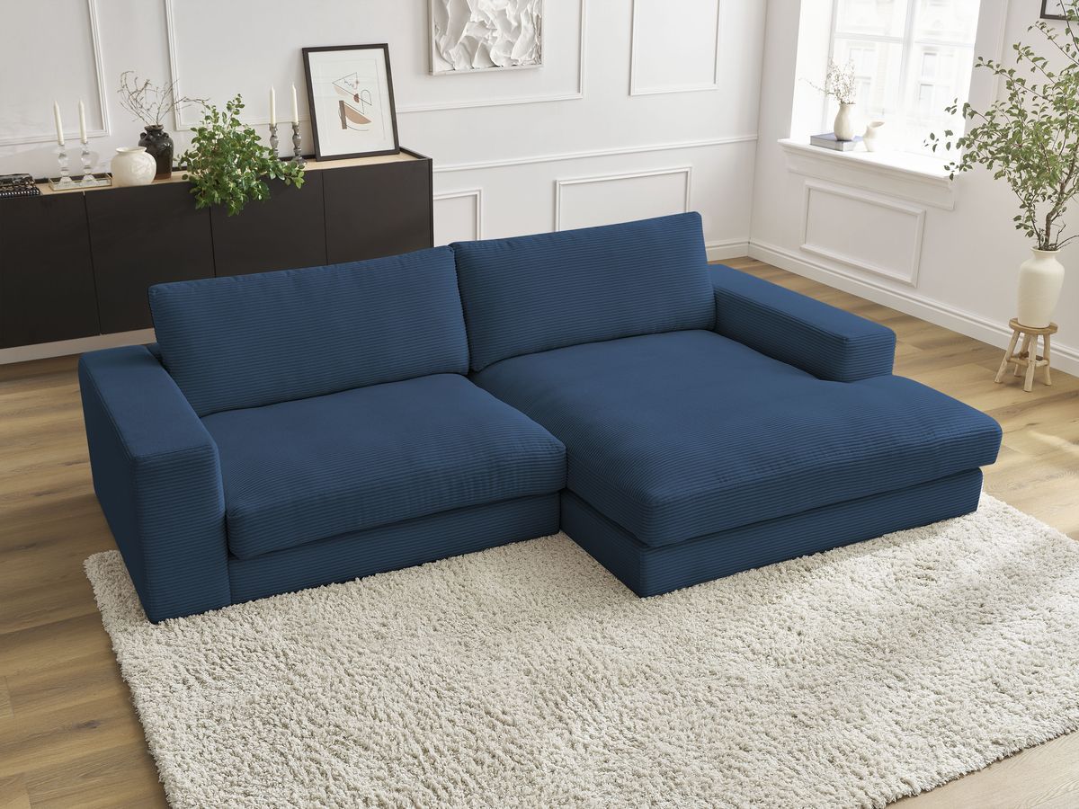 Canapé d'angle fixe compact LEONARD velours côtelé bleu foncé  angle droit BOBOCHIC 4 places - Vue supplémentaire 3