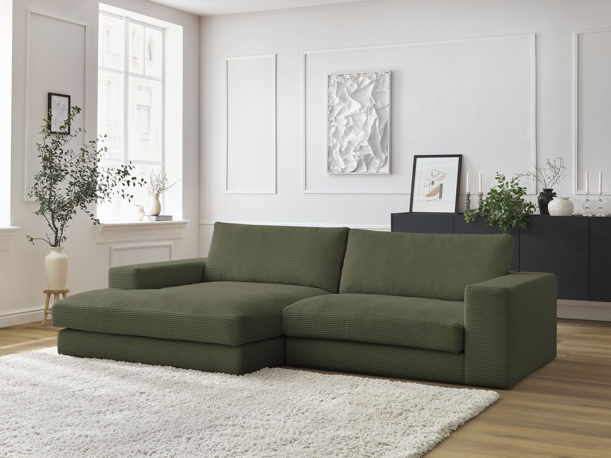 LEONARD compacte vaste hoekbank in corduroy