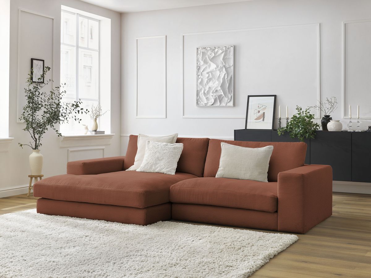 LEONARD compacte vaste hoekbank in corduroy