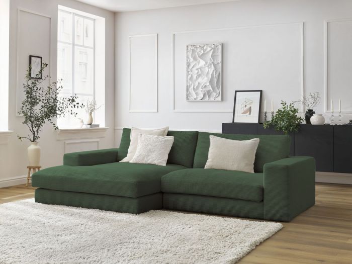 Canapé d'angle fixe compact LEONARD velours côtelé