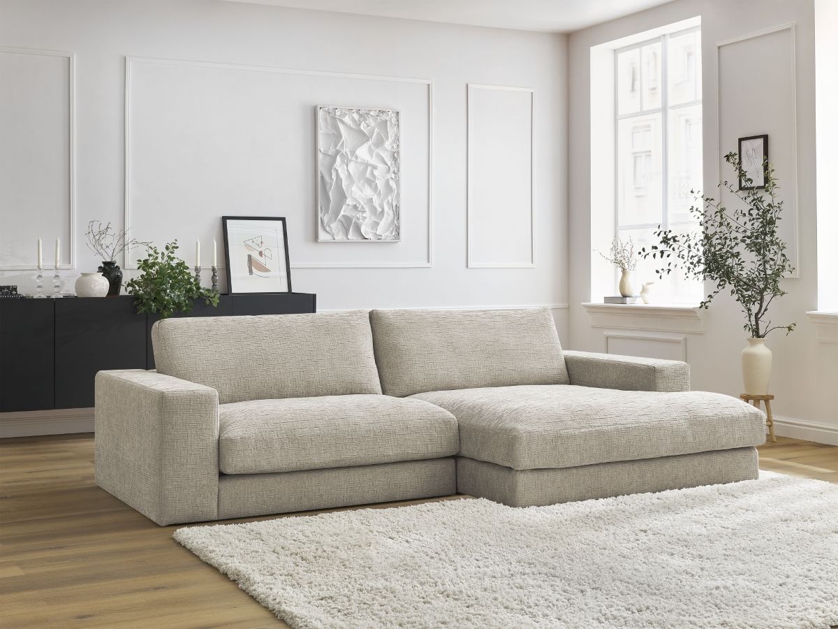 Canapé d'angle fixe compact LEONARD tissu texturé beige  angle droit BOBOCHIC 4 places - Vue supplémentaire 3