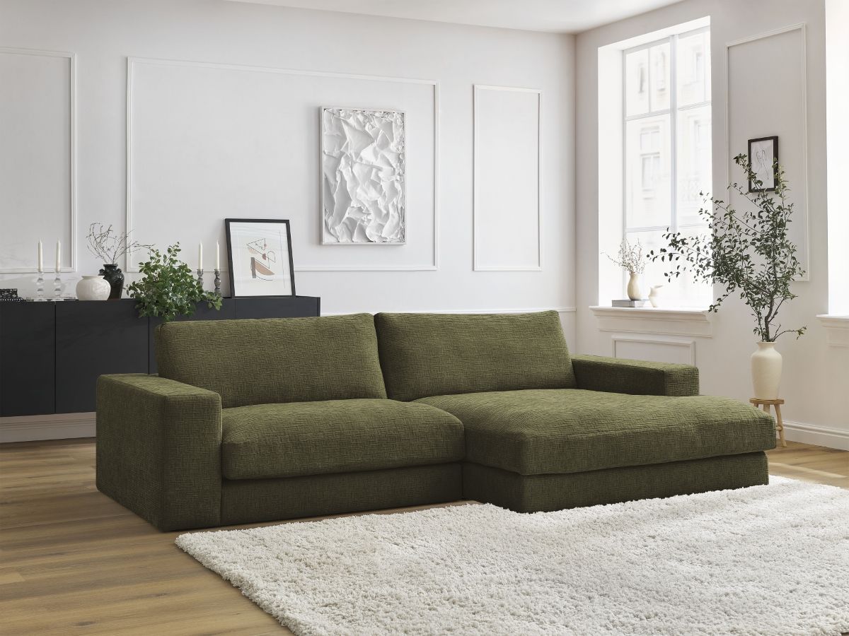 Canapé d'angle fixe compact LEONARD tissu texturé vert  angle droit BOBOCHIC 4 places - Vue supplémentaire 3