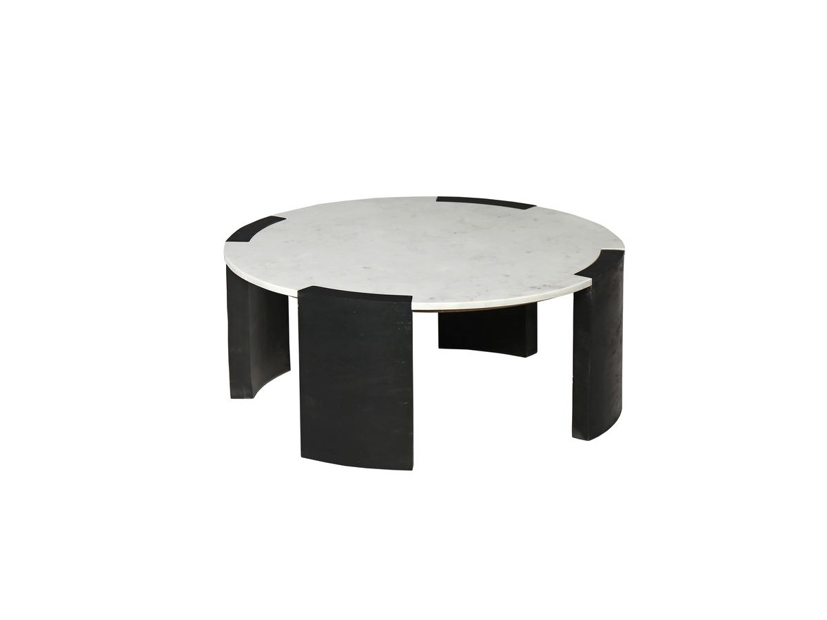 Ronde salontafel D.85 cm TORVI marmeren blad en massief zwarte mangohouten poten