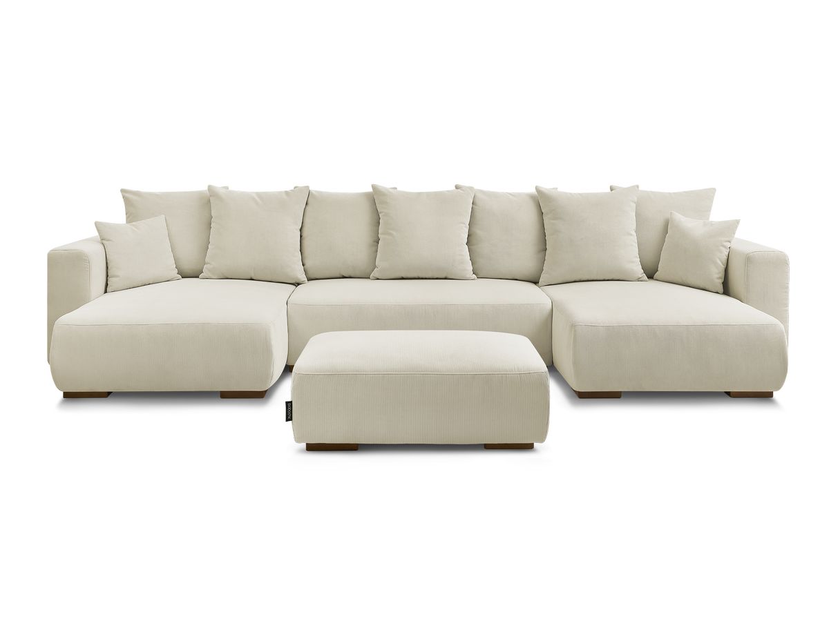 Canapé panoramique convertible réversible coffre SIDONIE velours côtelé avec pouf