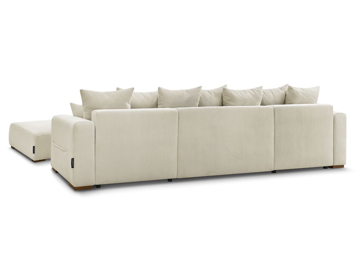 Canapé panoramique convertible réversible coffre SIDONIE velours côtelé avec pouf