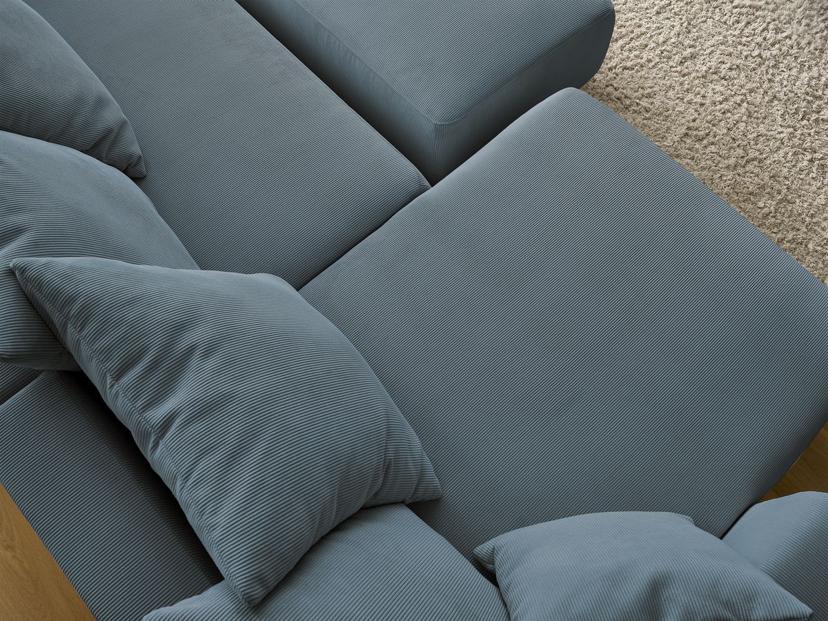 Canapé panoramique convertible réversible coffre SIDONIE velours côtelé avec pouf