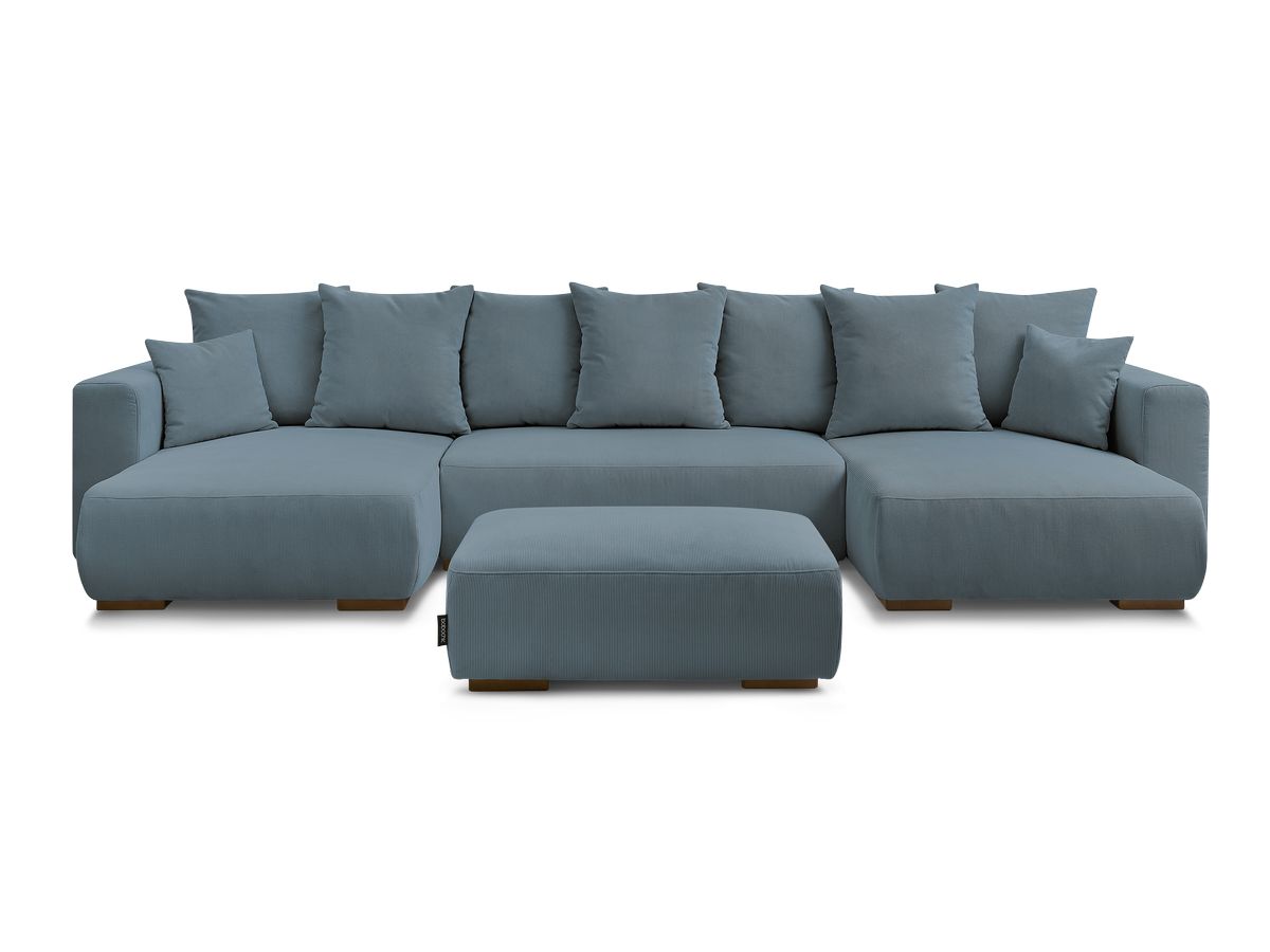 Canapé panoramique convertible réversible coffre SIDONIE velours côtelé avec pouf