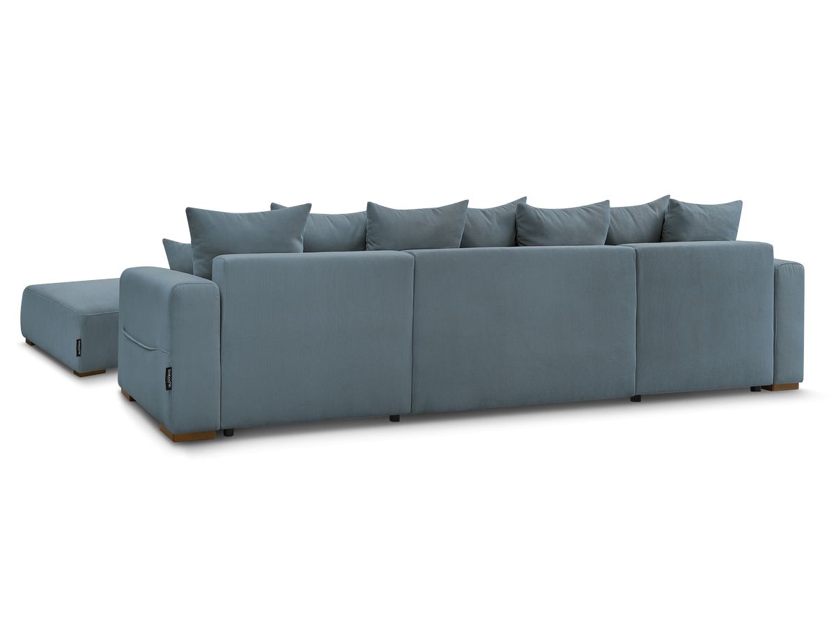 Canapé panoramique convertible réversible coffre SIDONIE velours côtelé avec pouf