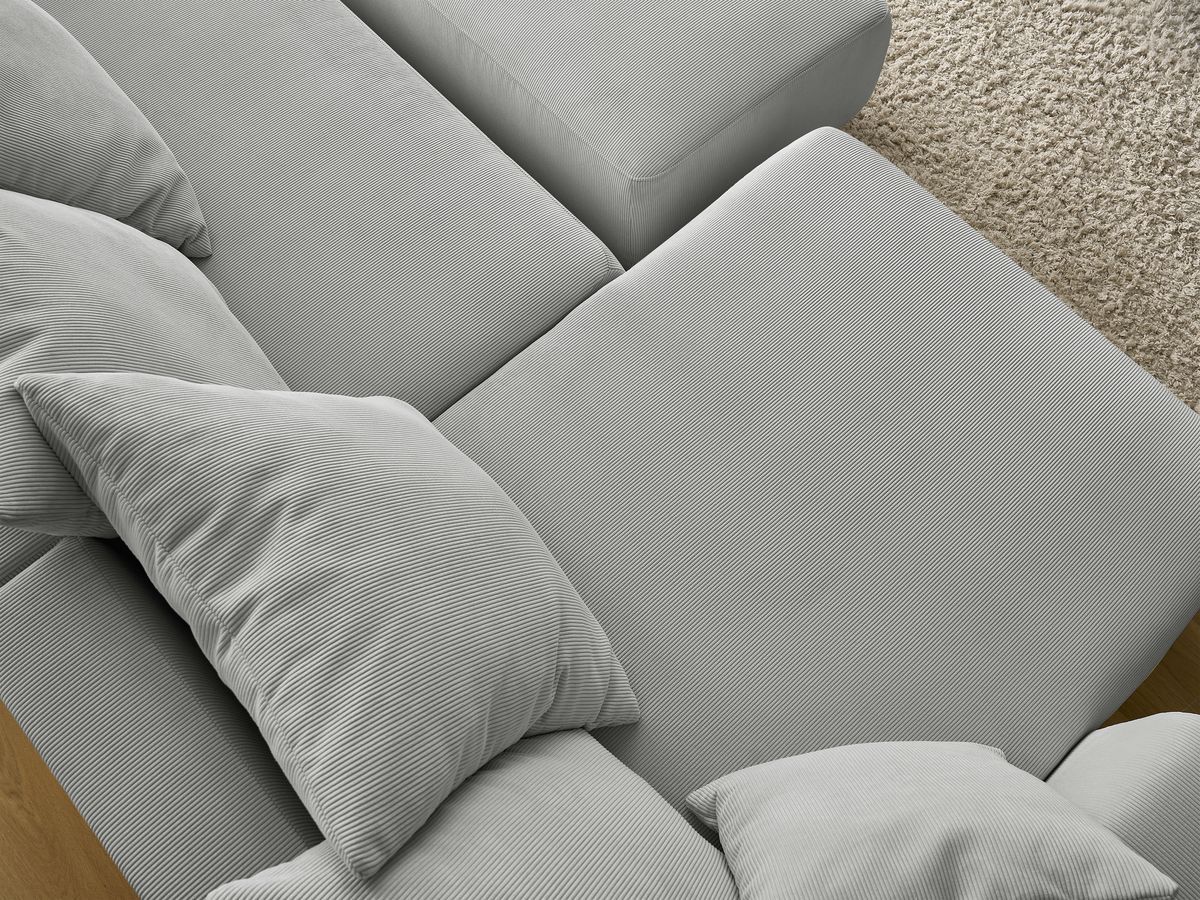 Canapé panoramique convertible réversible coffre SIDONIE velours côtelé avec pouf